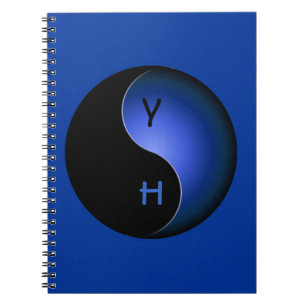 Caderno Espiral yin yang monograma - azul