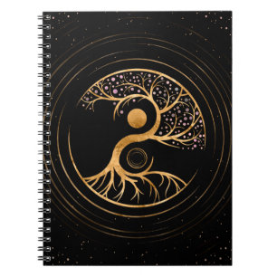 Caderno Espiral Yin Yang Tree of life - Fluorite and Gold
