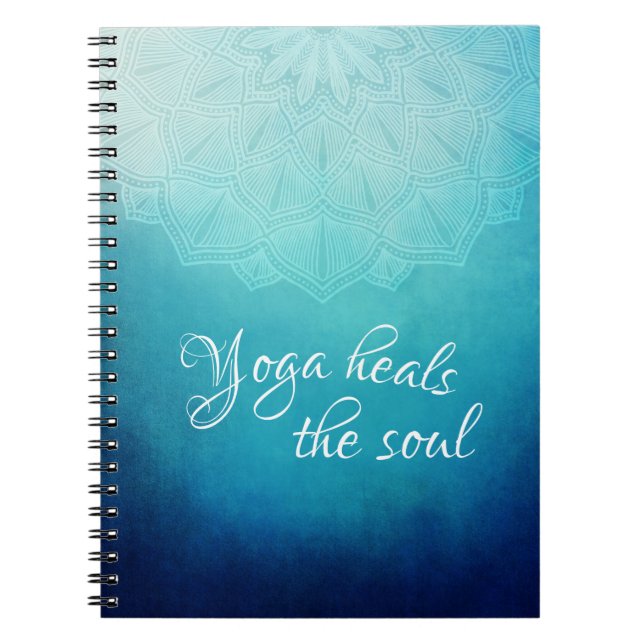 Caderno Espiral Yoga cura o texto da alma com Blue Mandala (Frente)