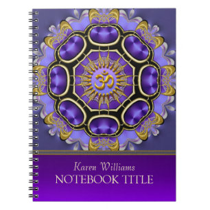 Caderno Espiral Yoga Golden Om Purple Fractal Mandala Notebook
