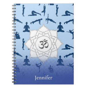 Caderno Espiral Yoga Poses E Lotus Flor Em Azul