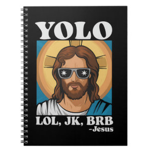 Caderno Espiral YOLO LOL JK BRB Jesus Engraçado Páscoa