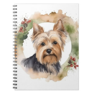 Caderno Espiral Yorkshire Terrier Christmas Wreath Festivo Pup