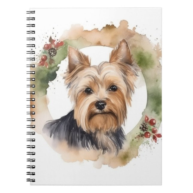 Caderno Espiral Yorkshire Terrier Christmas Wreath Festivo Pup (Frente)