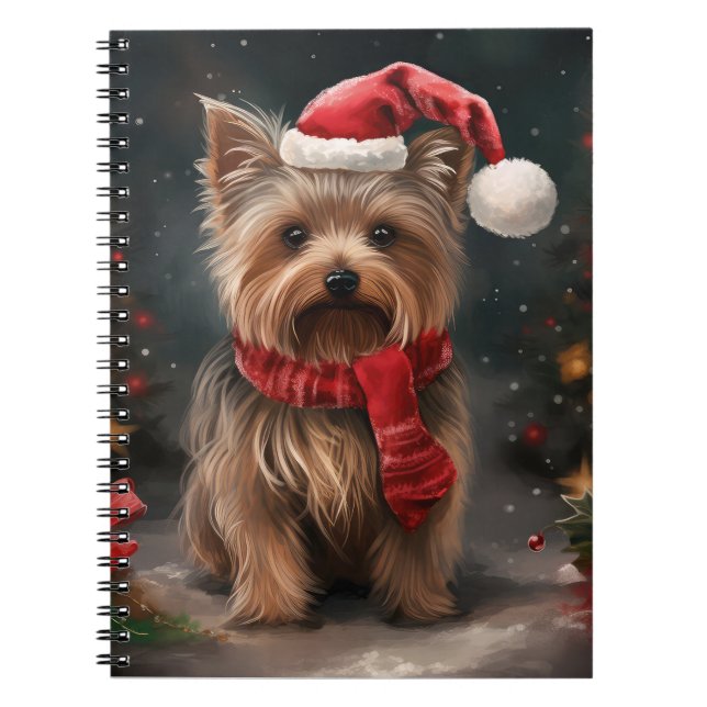 Caderno Espiral Yorkshire Terrier Dog no Natal da neve (Frente)