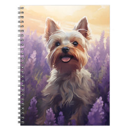 Caderno Espiral Yorkshire Terrier no campo de Lavanda