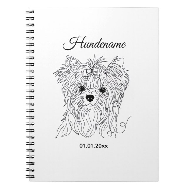 Caderno Espiral Yorkshire Terrier one line art customizable dog (Frente)
