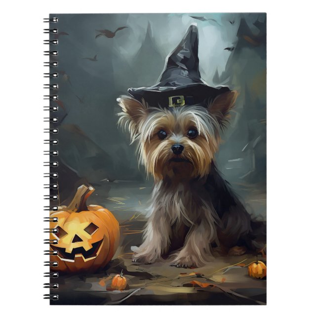 Caderno Espiral Yorkshire Terrier Pumpkins Halloween Scary (Frente)