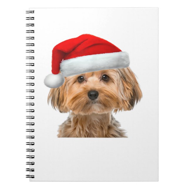 Caderno Espiral Yorkshirt Cachorro Cachorro Noel Imagem de Chapéu  (Frente)