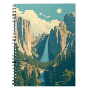 Caderno Espiral Yosemite Waterfall Vintage Retro