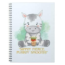Caderno Espiral zebra aspas bebendo bobba