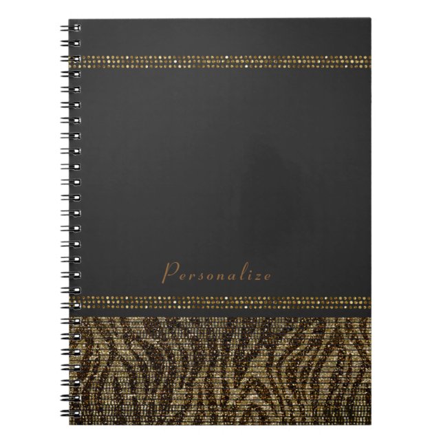 Caderno Espiral Zebra Brilho Lantejoulas Glam Chic Moderno Brilho (Frente)