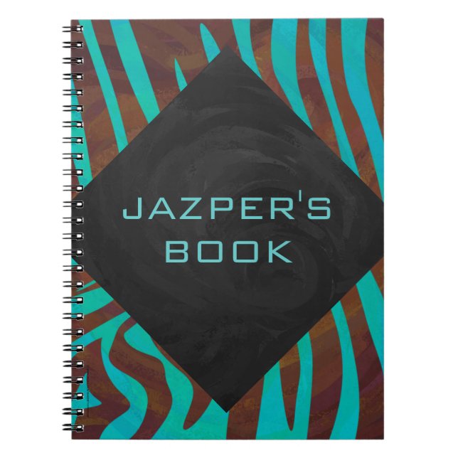 Caderno Espiral Zebra Brown e Teal com Monograma (Frente)
