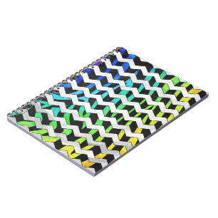 Caderno Espiral Zebra Chevron Black e Rainbow Impressão