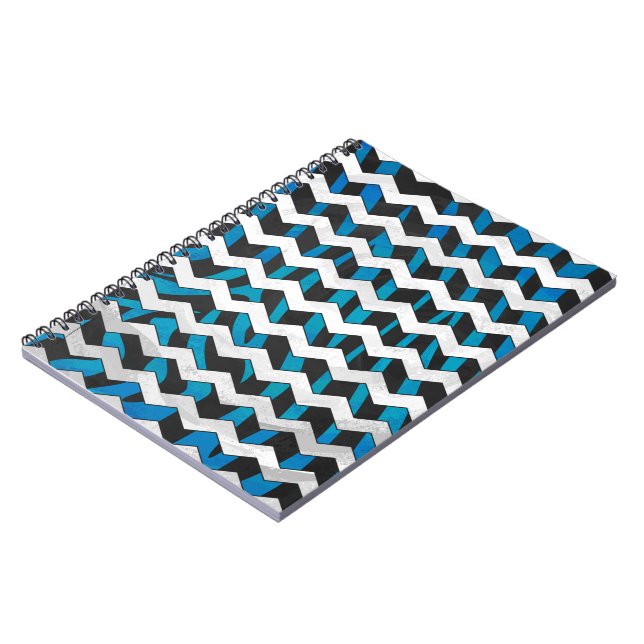 Caderno Espiral Zebra Chevron Preto e Azul (Left Side)