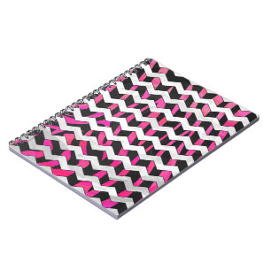 Caderno Espiral Zebra Chevron Preto e Rosa Quente