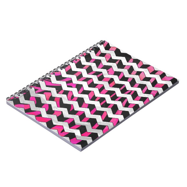 Caderno Espiral Zebra Chevron Preto e Rosa Quente (Left Side)