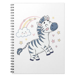Caderno Espiral Zebra de Desenho Animado Adorável com Arco-íris e