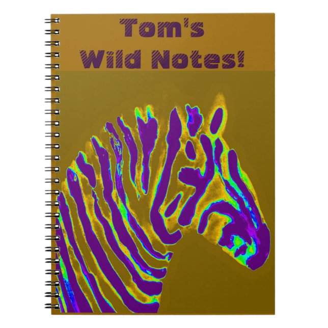 Caderno Espiral Zebra Dourada Roxa Personalizada (Frente)