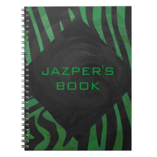Caderno Espiral Zebra Monograma Impressão preto e verde