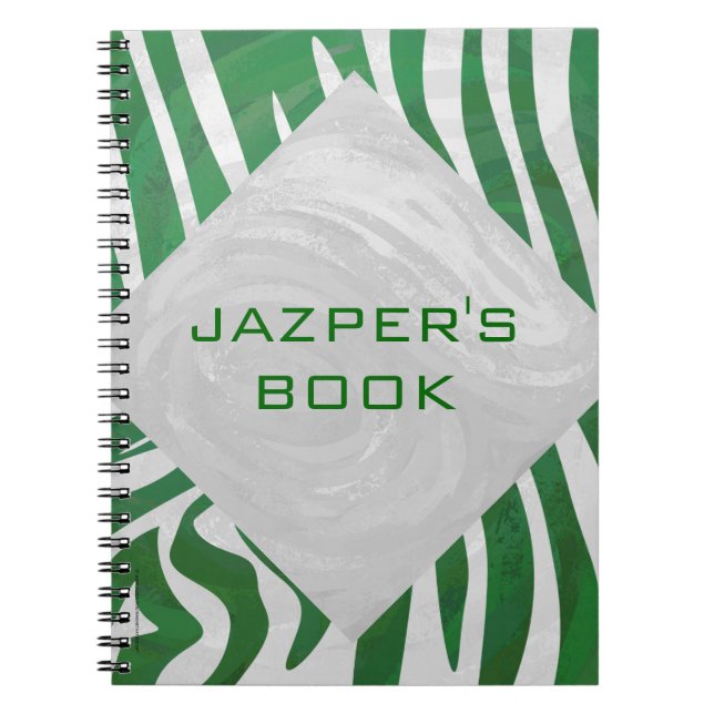 Caderno Espiral Zebra Monograma Impressão verde e branco (Frente)