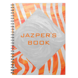 Caderno Espiral Zebra Monograma Laranja e Branco