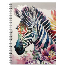 Zebra Notebook Floral Watercolor Art