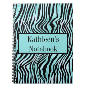 Caderno Espiral Zebra Personalizada Imprime Turquesa Negra e Teal
