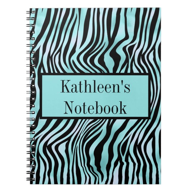 Caderno Espiral Zebra Personalizada Imprime Turquesa Negra e Teal (Frente)