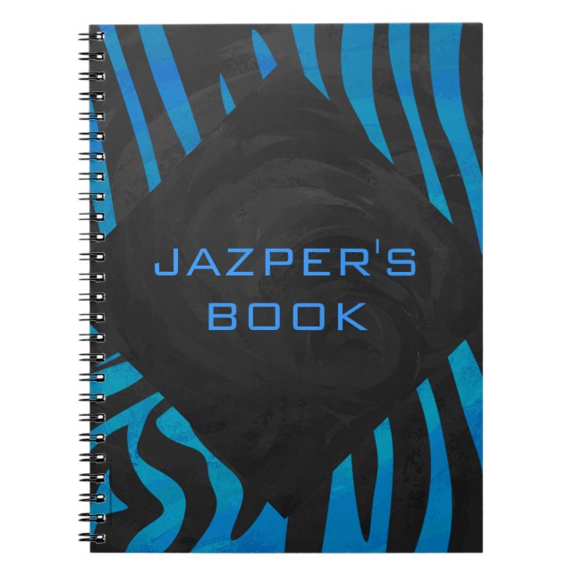 Caderno Espiral Zebra Preta e Azul com Monograma (Frente)
