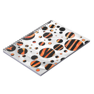 Caderno Espiral Zebra Preto e Bolinhas Laranja