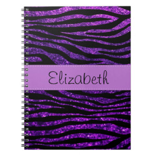 Caderno Espiral Zebra Roxa, Zebra Brilhante, Stripes, Seu Nome