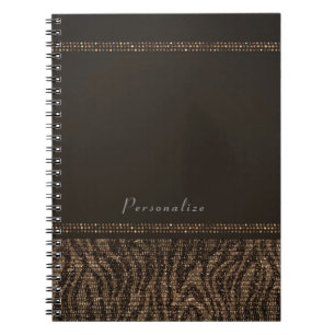 Caderno Espiral Zebra Sparkle Brown, Dourado Glam Chic Bling