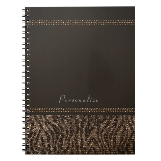 Caderno Espiral Zebra Sparkle Brown, Dourado Glam Chic Bling (Frente)