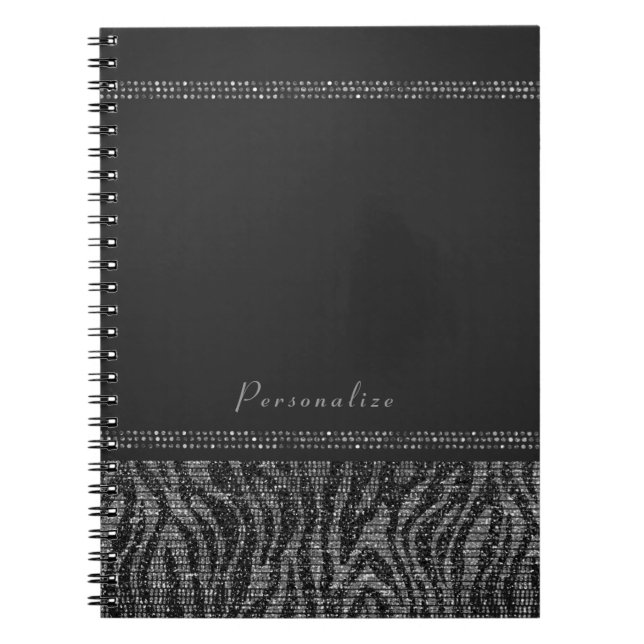 Caderno Espiral Zebra Sparkle Silver e Black Glam Elegante (Frente)