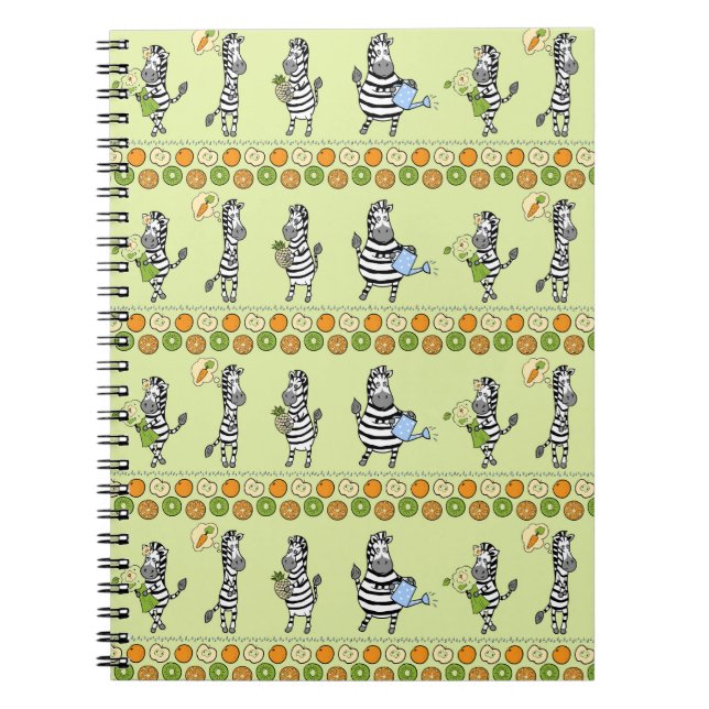 Caderno Espiral Zebras e Frutas sem costura (Frente)
