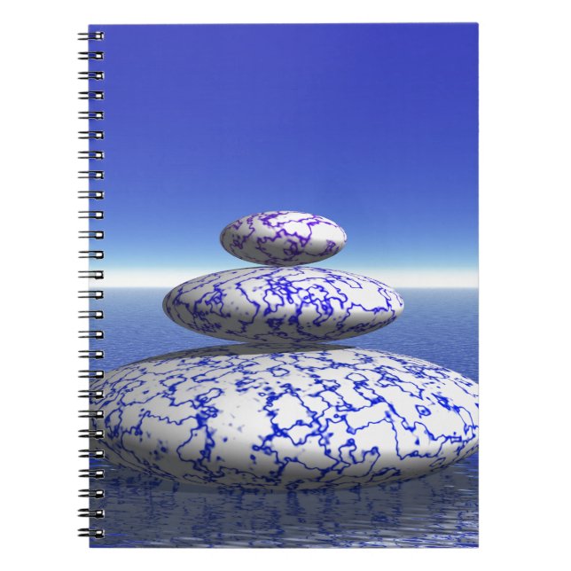 Caderno Espiral Zen Stone Blue Purple Ocean Love Inspiração de Paz (Frente)