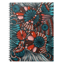 Caderno Espiral Zentangle Abstrato em Azul Turques