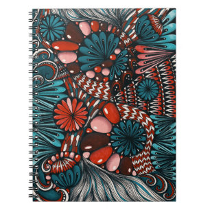 Caderno Espiral Zentangle Abstrato em Azul Turques