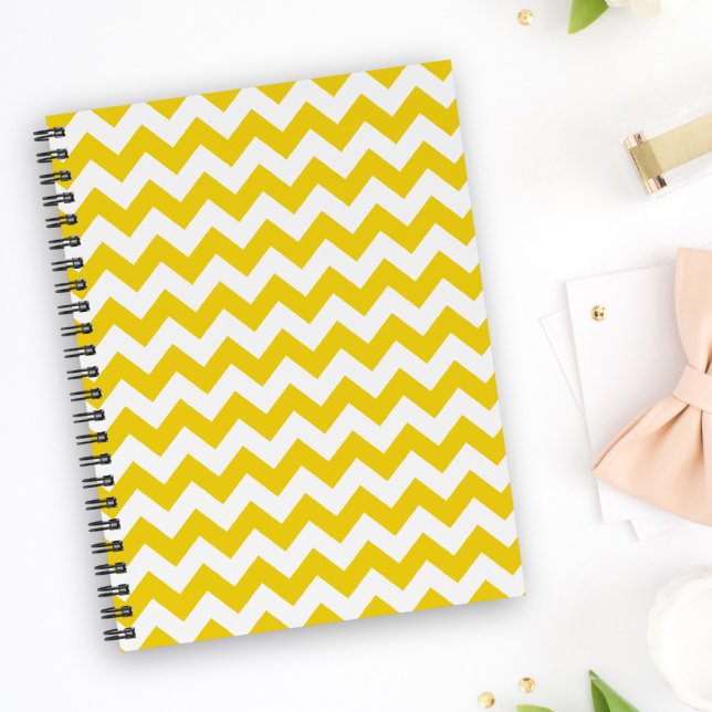 Caderno Espiral Zigzag Amarelo, Chevron Amarelo, Padrão Geométrico (Criador carregado)