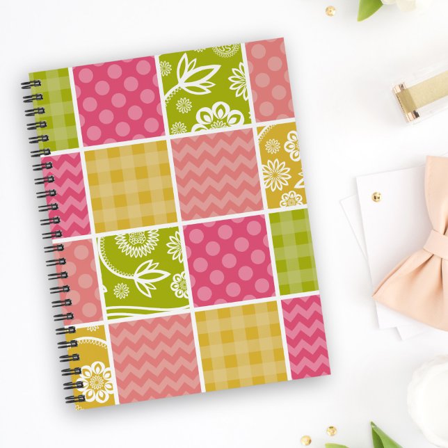 Caderno Espiral Zigzag, Chevron, Bolinhas, Gingham, Patchwork (Criador carregado)