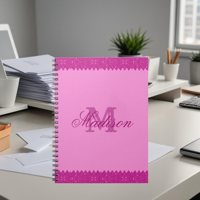 Caderno Espiral Zigzag cinzento-rosa, monograma (Criador carregado)