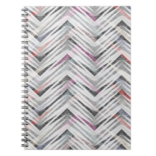 Caderno Espiral Zigzag, geométrico, cinzas, lilás, rosa, preto, fa