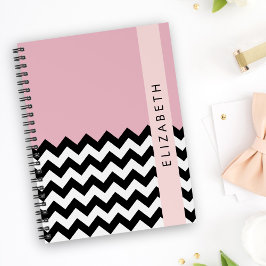 Caderno Espiral Zigzag preto-e-branco, Chevron, rosa, seu nome