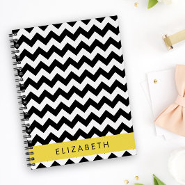 Caderno Espiral Zigzag preto-e-branco, padrão Chevron, seu nome