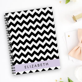 Caderno Espiral Zigzag preto-e-branco, padrão Chevron, seu nome