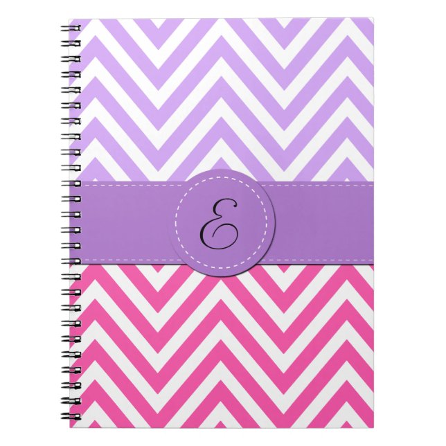 Caderno Espiral Zigzag rosa, Zigzag púrpura, Chevron, Monograma (Frente)