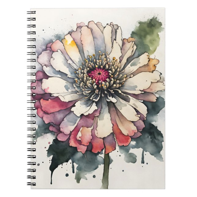 Caderno Espiral Zinnia - Watercolor flowers (Frente)