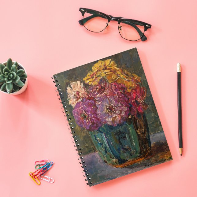 Caderno Espiral Zinnias em um Jar Verde | Floris Verster (Criador carregado)