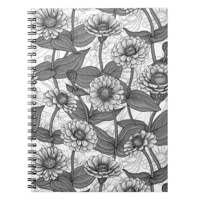 Caderno Espiral Zinnias, monocônimo de branco (Frente)